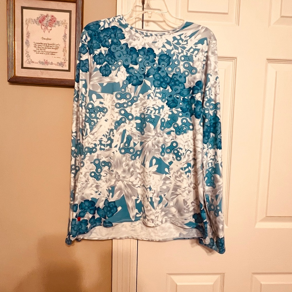 Blue and White Graphic Long Sleeve Cycling Top